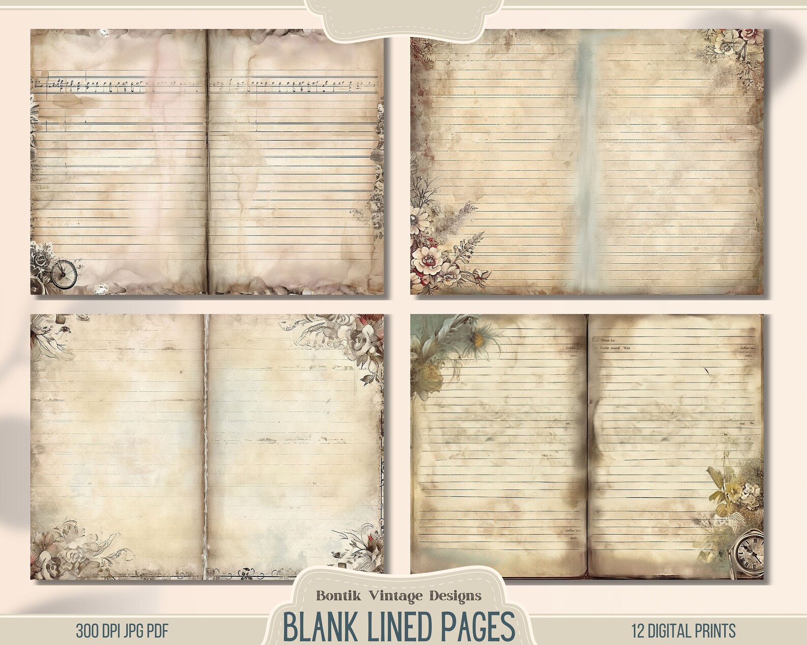 Blank Lined Vintage Junk Journal Papers Journal Scrapbook - Etsy