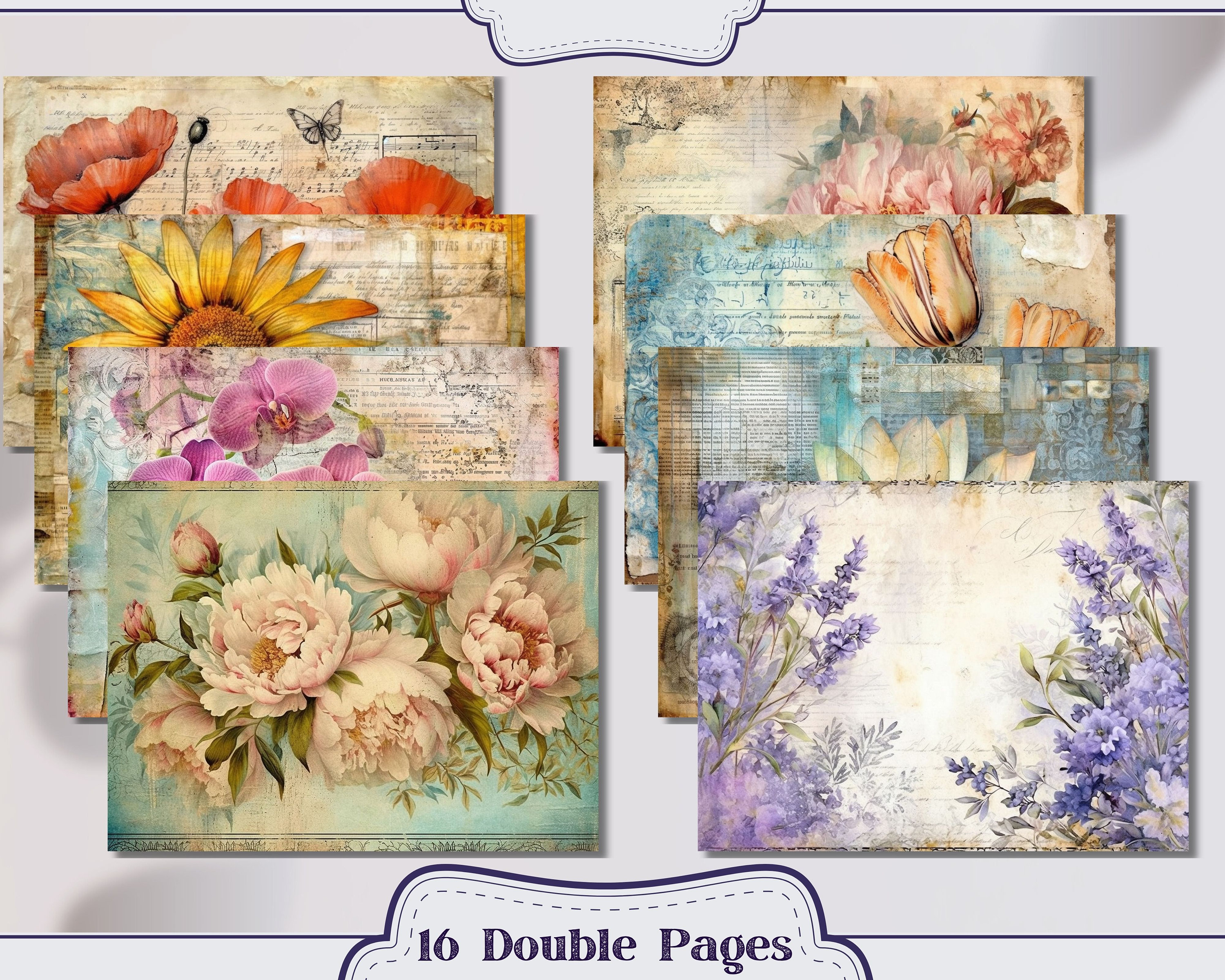 Mixed Flowers Floral Pages Junk Journal Kit Ephemera ATC - Etsy