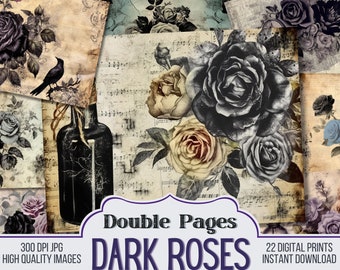 Dark Roses Gothic Vintage Junk Journal Papers, Journal Scrapbook Supply - 22 pagine di Junk Journal in stile floreale - Ephemera, pagine vintage
