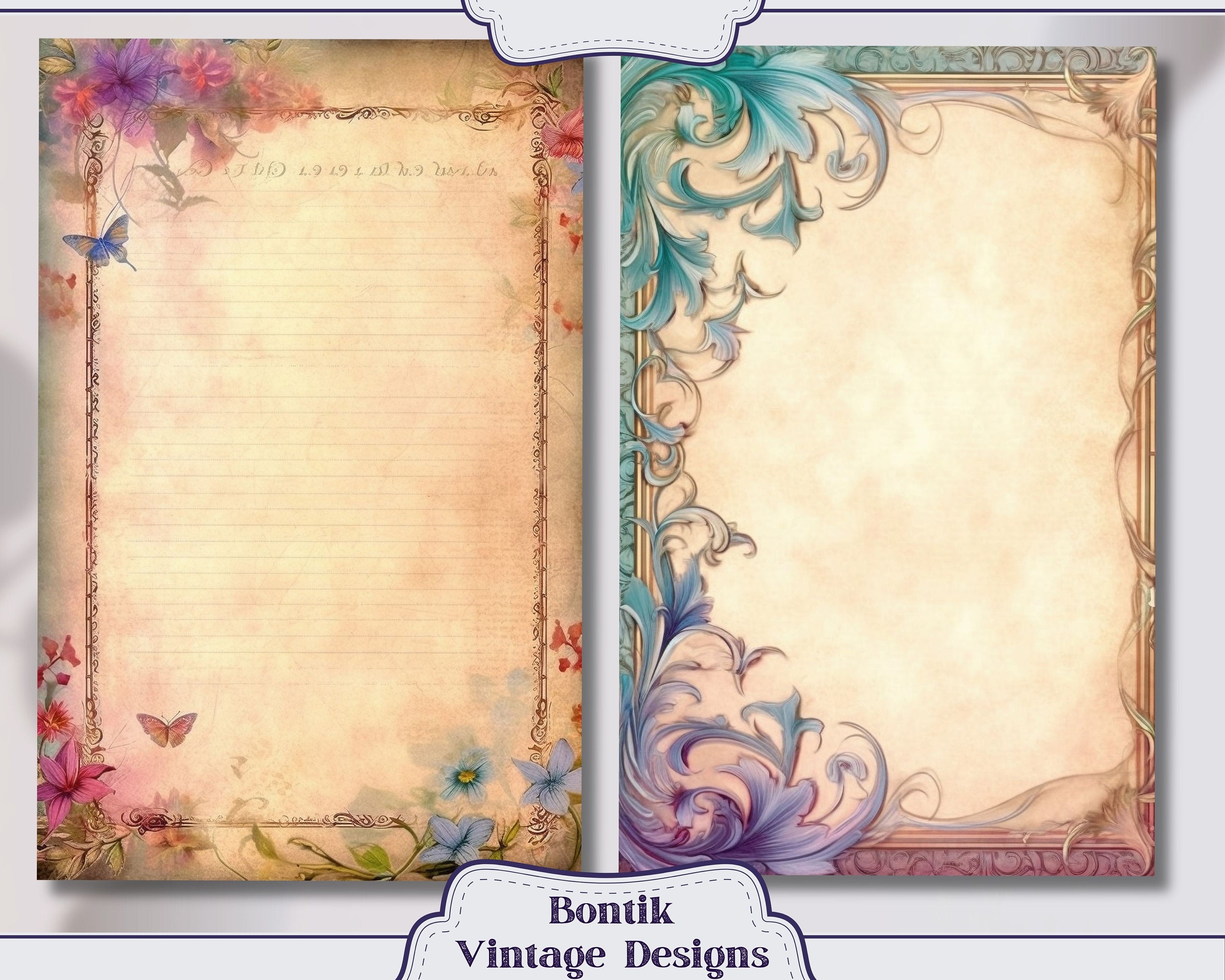 Whimsical Frame Junk Journal Half Papers, Journal Scrapbook