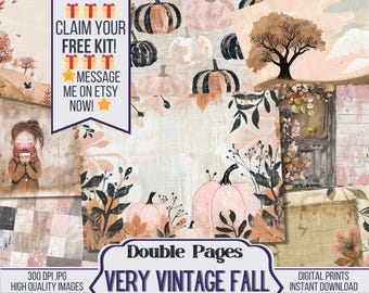 Very Vintage Fall Vintage Junk Journal Double Papers, Scrapbook Supply - 22 Autumn Junk Journal Pages, Vintage Pages, Digital Download