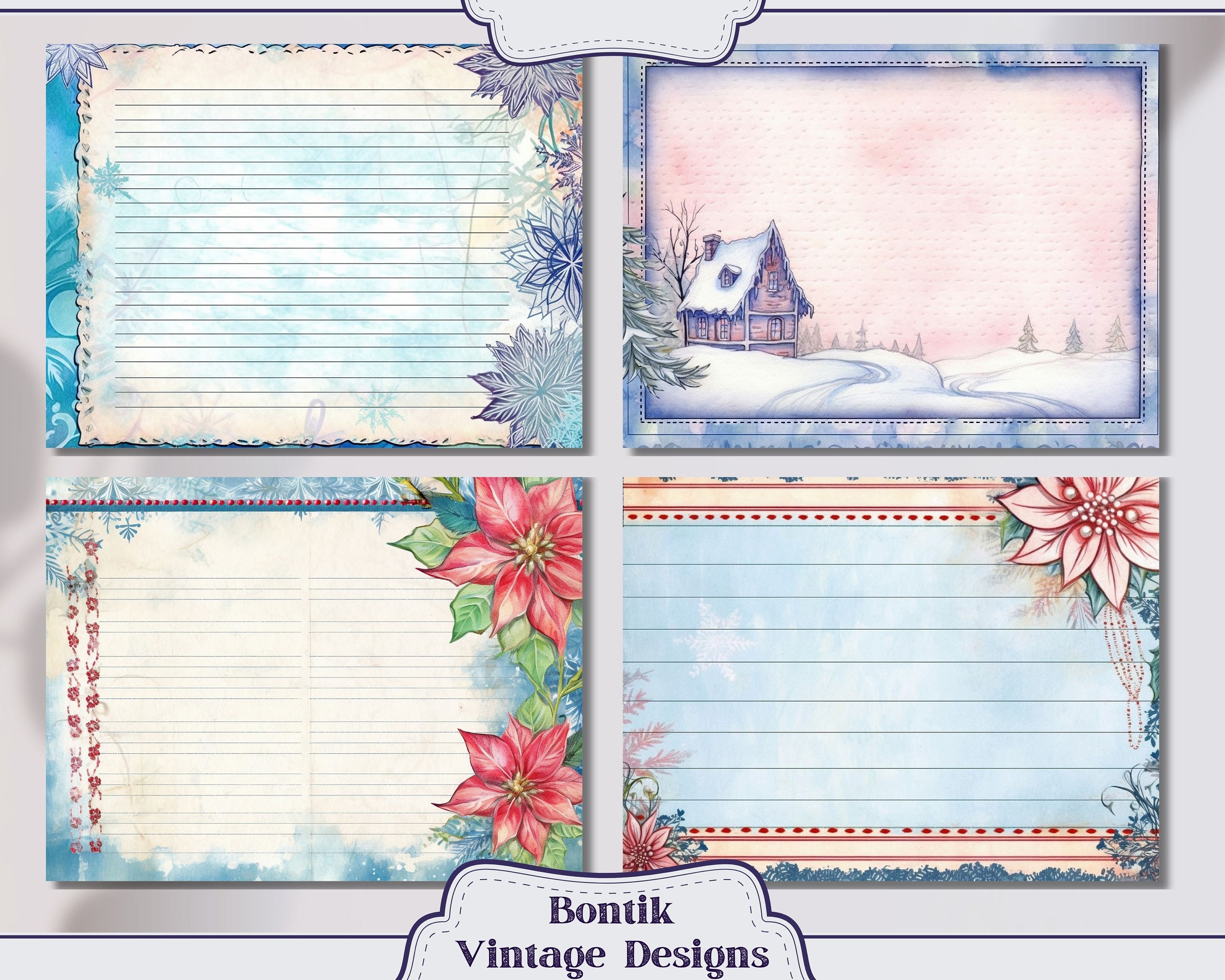 Christmas Frame Blank Lined Vintage Junk Journal Papers, Journal