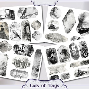 Vintage Black and White Pages Junk Journal Kit Ephemera, ATC, Tags ...
