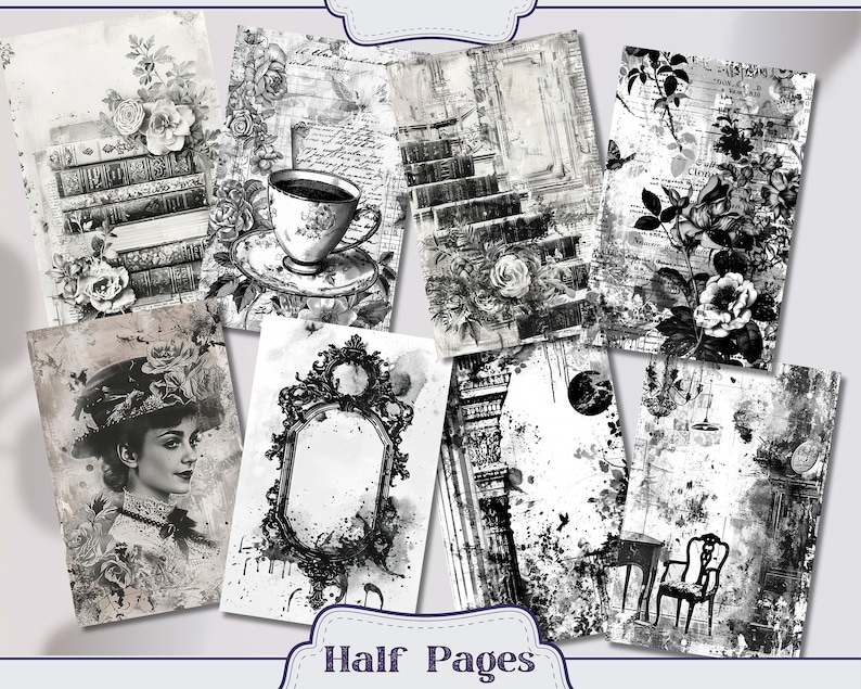 Vintage Black and White Pages Junk Journal Kit Ephemera, ATC, Tags ...