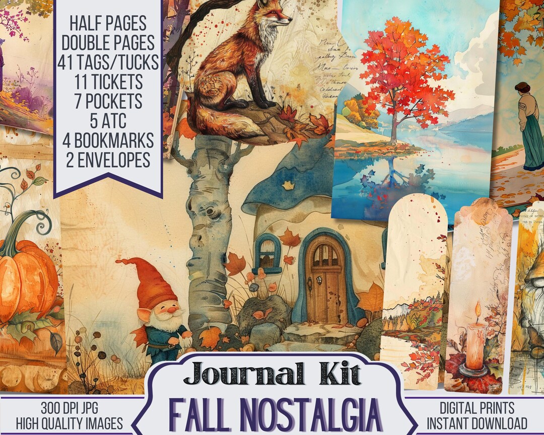 Fall Nostalgia Junk Journal Kit Includes 40 Printable Pages & 81 Autumn ...