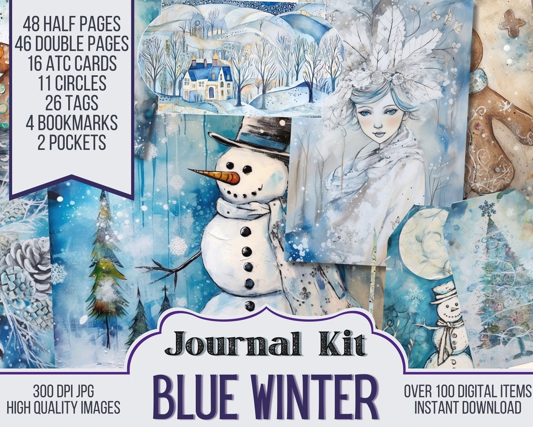 Blue Winter Junk Journal Kit Ephemera, ATC, Tags, Pocket, Scrapbook ...