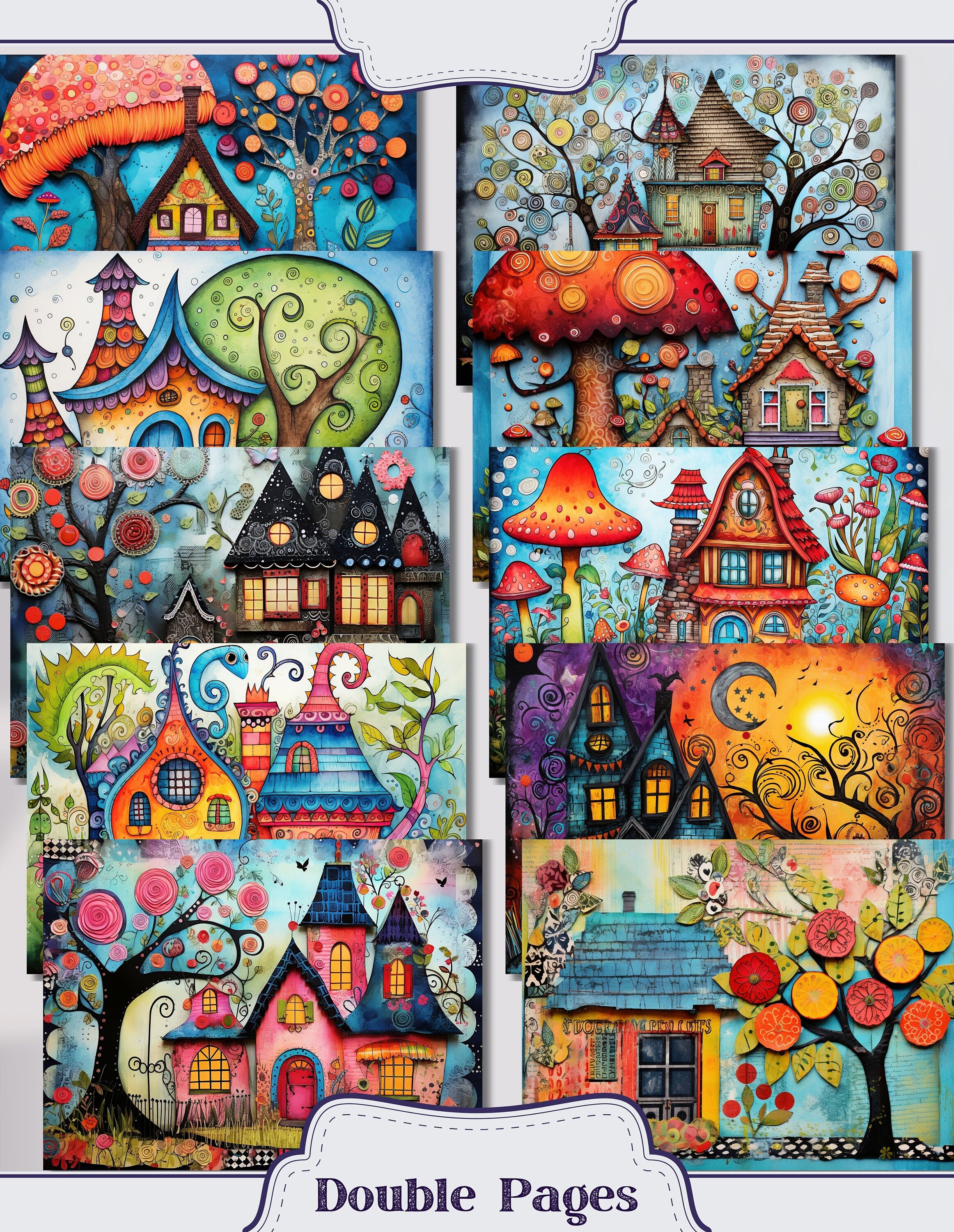 Whimsical Houses Junk Journal Kit Ephemera, Quirky Pages, ATC, Tags ...