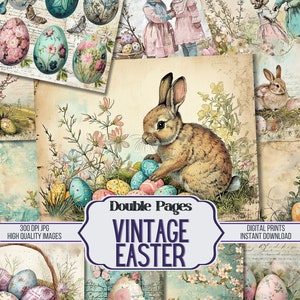 Vintage Easter Junk Journal Double Papers, 18 Spring Themed Printable Decorative Decoupage Pages, Scrapbook Craft Supplies