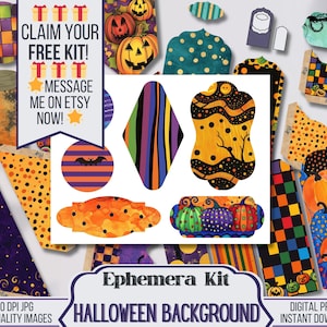 Halloween Background Paper Halloween Printable Ephemera Pack, Printable Halloween ATC, Pockets, Tags, Envelopes, Scrapbooking Supplies