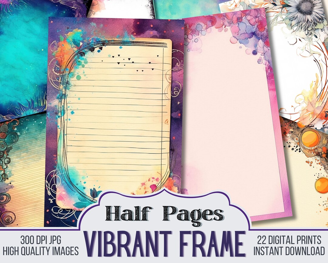 Vibrant Frame Junk Journal Half Papers, Journal Scrapbook