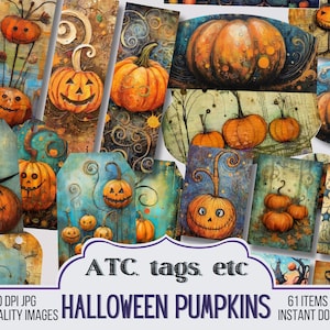 Quirky Halloween Pumpkin Printable Ephemera Pack, Printable Fall ATC, Pockets, Tags, Envelopes, Autumn Printable Scrapbooking Supply