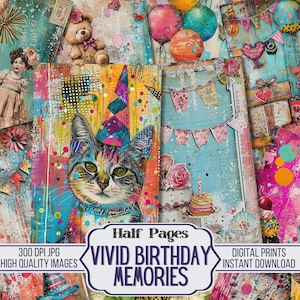 Geburtstag Junk-Journal Seiten druckbare Geburtstag Ephemera für Bday Digitale Papiere für Geburtstagskartenherstellung druckbar alles Gute zum Geburtstag Digital