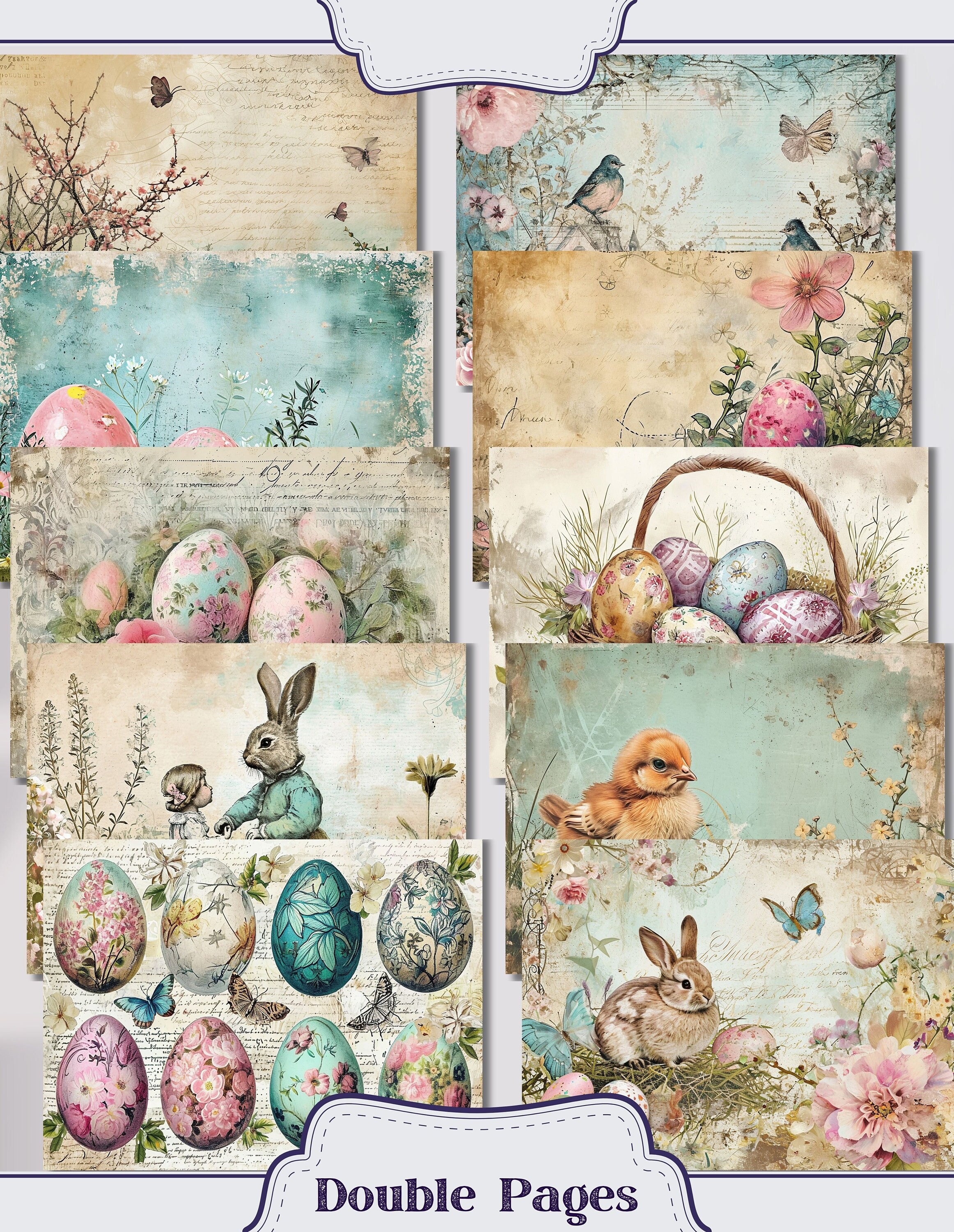 Vintage Easter Junk Journal Kit Ephemera, Easter Bunny Pages, ATC, Tags ...