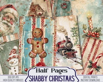 Shabby Christmas Journal Half Papers, Scrapbook Supply - 32 Winter Xmas Junk Journal Pages, Vintage Page, Digital Download