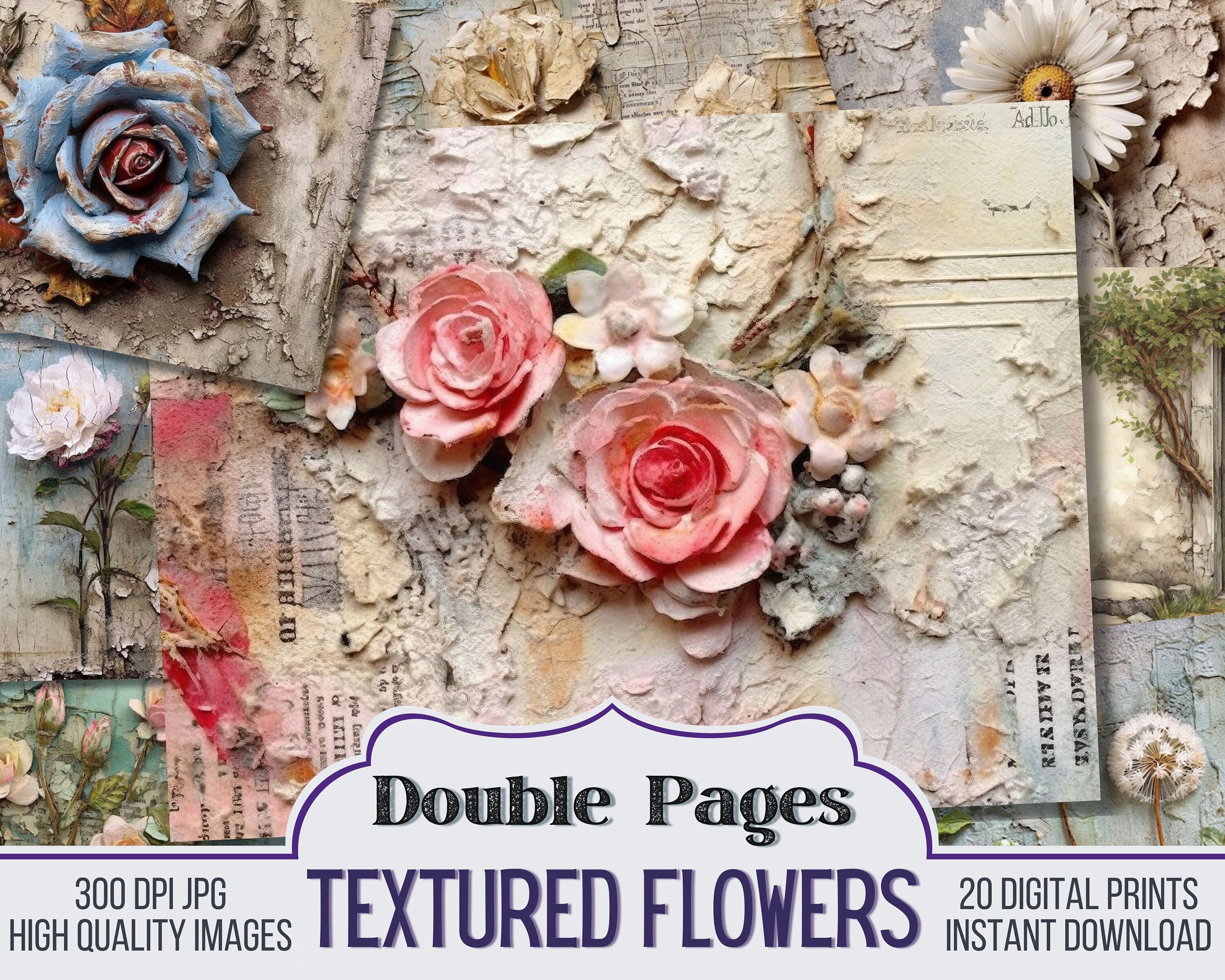 テクスチャードフラワージャンクジャーナルダブルペーパー、スクラップ