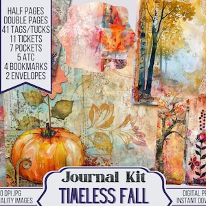 Kit diario di spazzatura autunnale senza tempo Ephemera, ATC, etichette, tasca, forniture per album, pagine autunnali, oltre 100 articoli digitali, 64 pagine di diario