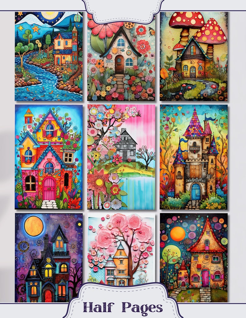 Whimsical Houses Junk Journal Kit Ephemera, Quirky Pages, ATC, Tags ...