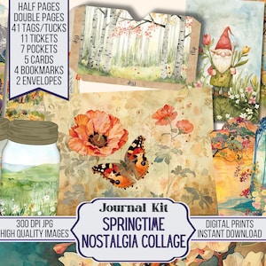 Springtime Nostalgia Collage Junk Journal Digital Kit Ephemera, ATC, Tags, Pockets, Stamperia Paper, Over 100 Digital Printable Items
