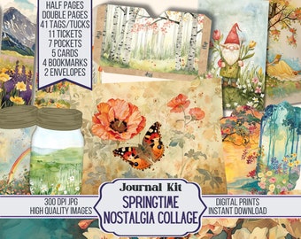 Springtime Nostalgia Collage Junk Journal Digital Kit Ephemera, ATC, Tags, Pockets, Stamperia Paper, Over 100 Digital Printable Items