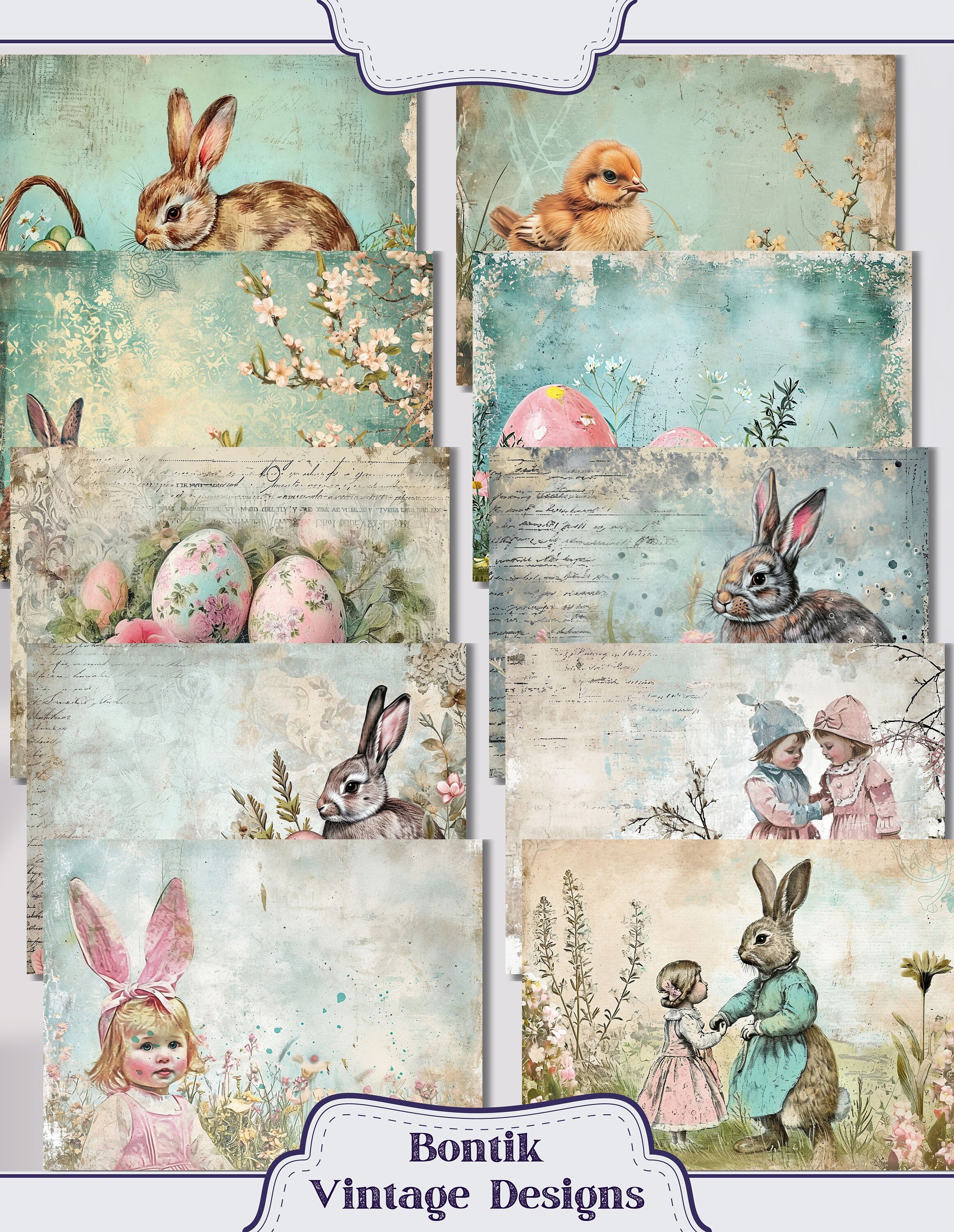 Vintage Easter Junk Journal Double Papers, 18 Spring Themed Printable ...