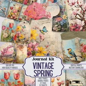 Vintage Junk Journal Digital Kit Ephemera, ATC, Tags, Tasche, Scrapbook Versorgung, über 100 digitale Elemente, Digital, Printable