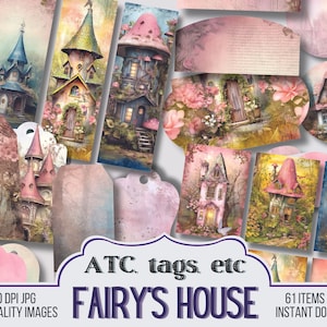 Fairy's House Junk Journal Efemere, ATC-kaarten, Tags, Pocket, Cirkels, Journal Scrapbook Supply - 61 Efemere kortstondige sprookjesstijlen - vintage pagina's