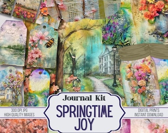 Springtime Joy Junk Journal Kit Ephemera, Spring Pages, ATC, Tags, Pocket, Scrapbook Supply, Over 100 Digital Items, Digitals, Printable