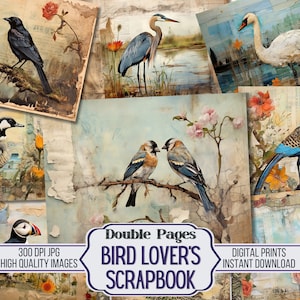 Diário de Scrapbook de Amantes de Pássaros, Papéis Duplos, 30 Páginas Decorativas de Decoupage com Tema de Pássaros para Imprimir, Suprimentos para Artesanato de Scrapbook
