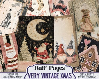 Vintage Christmas Junk Journal Half Papers, Scrapbook Supply - 32 Winter Xmas Junk Journal Pages, Vintage Page, Digital Download