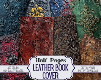 Leather Book Cover Junk Journal Half Papers - 26 Leather Textures Scrappy Papers, Grungy Scrapbook Supplies, Digital Download