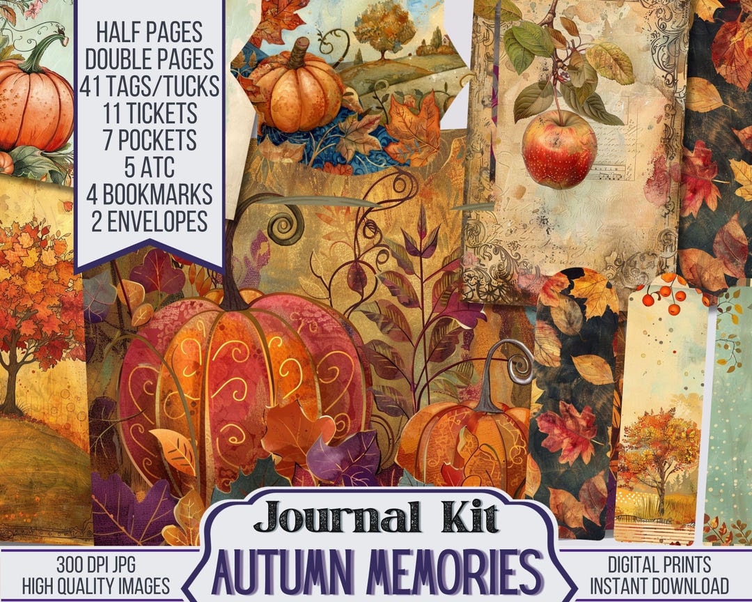 Autumn Memories Junk Journal Kit Includes 40 Printable Pages & 81 Fall ...