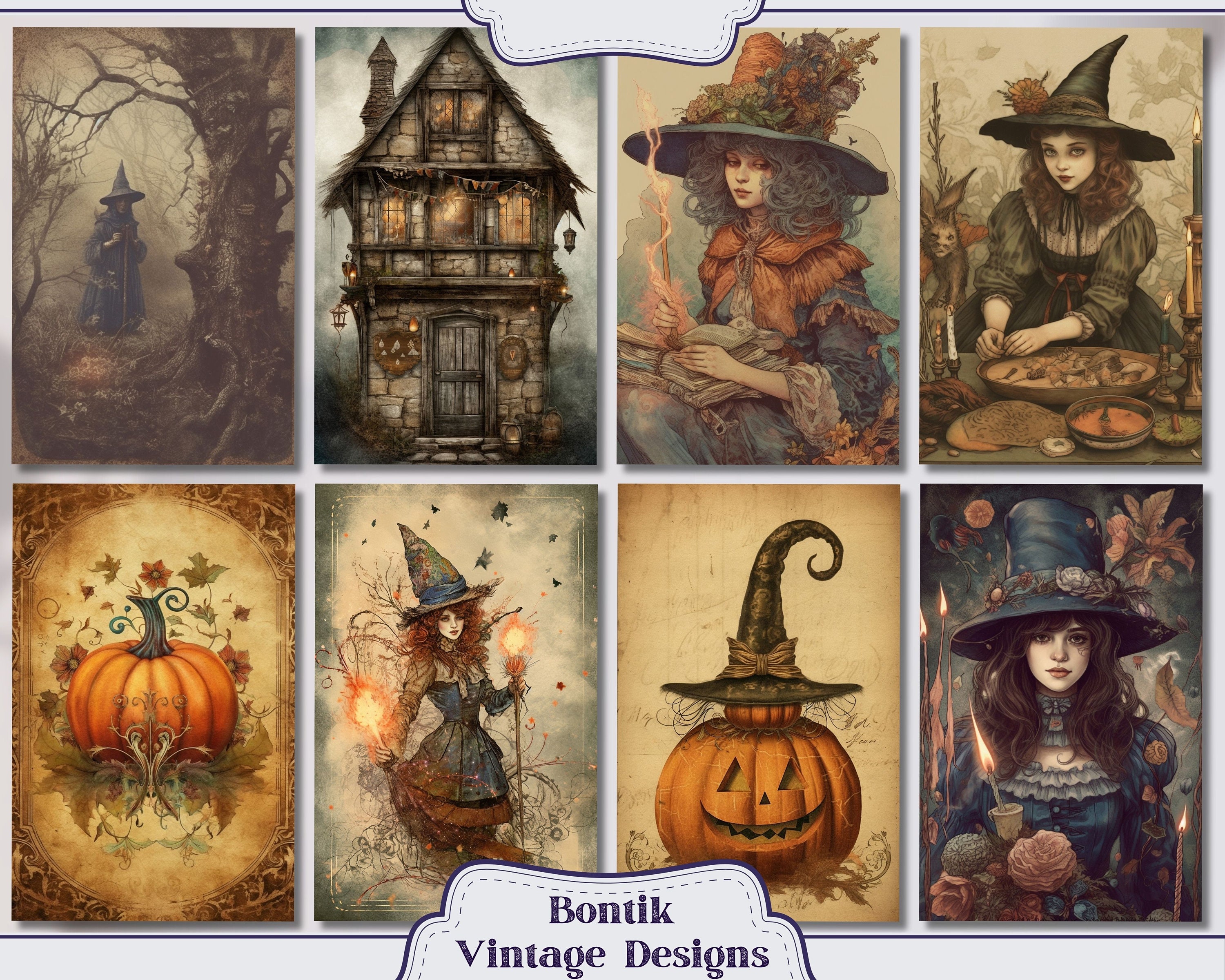 Vintage Witch Vintage Junk Journal Half Papers, Scrapbook Supply, 26 ...