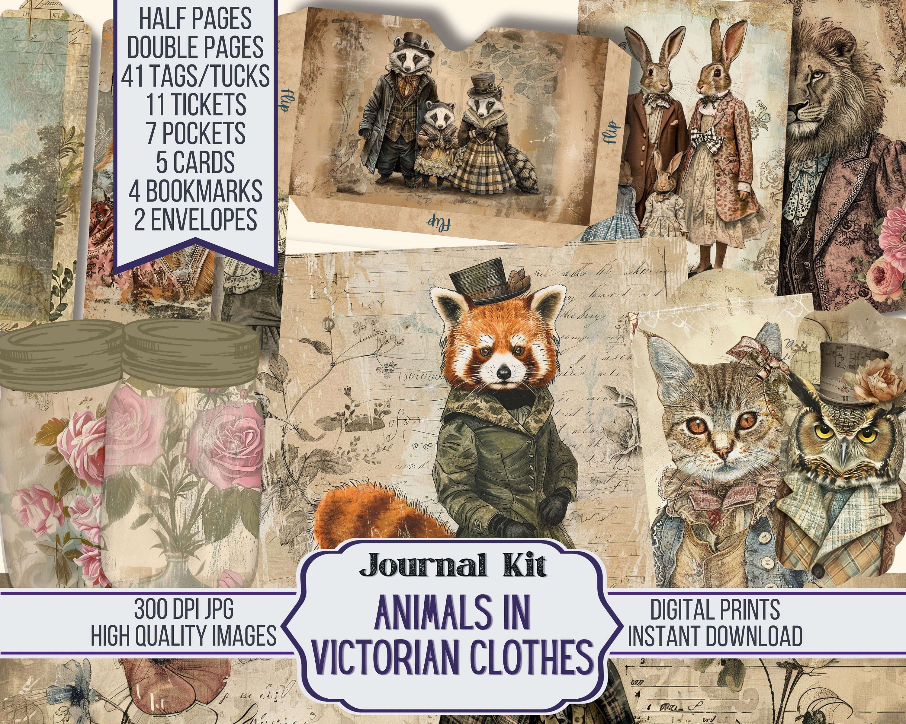 Animals in Victorian Clothes Junk Journal Kit Ephemera, ATC, Tags, Pocket, Journal Scrapbook Supply, Over 100 Digital Printable Items - Etsy Animals in Victorian Clothes Junk Journal Kit Ephemera, ATC, Tags, Pocket, Journal Scrapbook Supply, Over 100 Digital Printable Items - Etsy