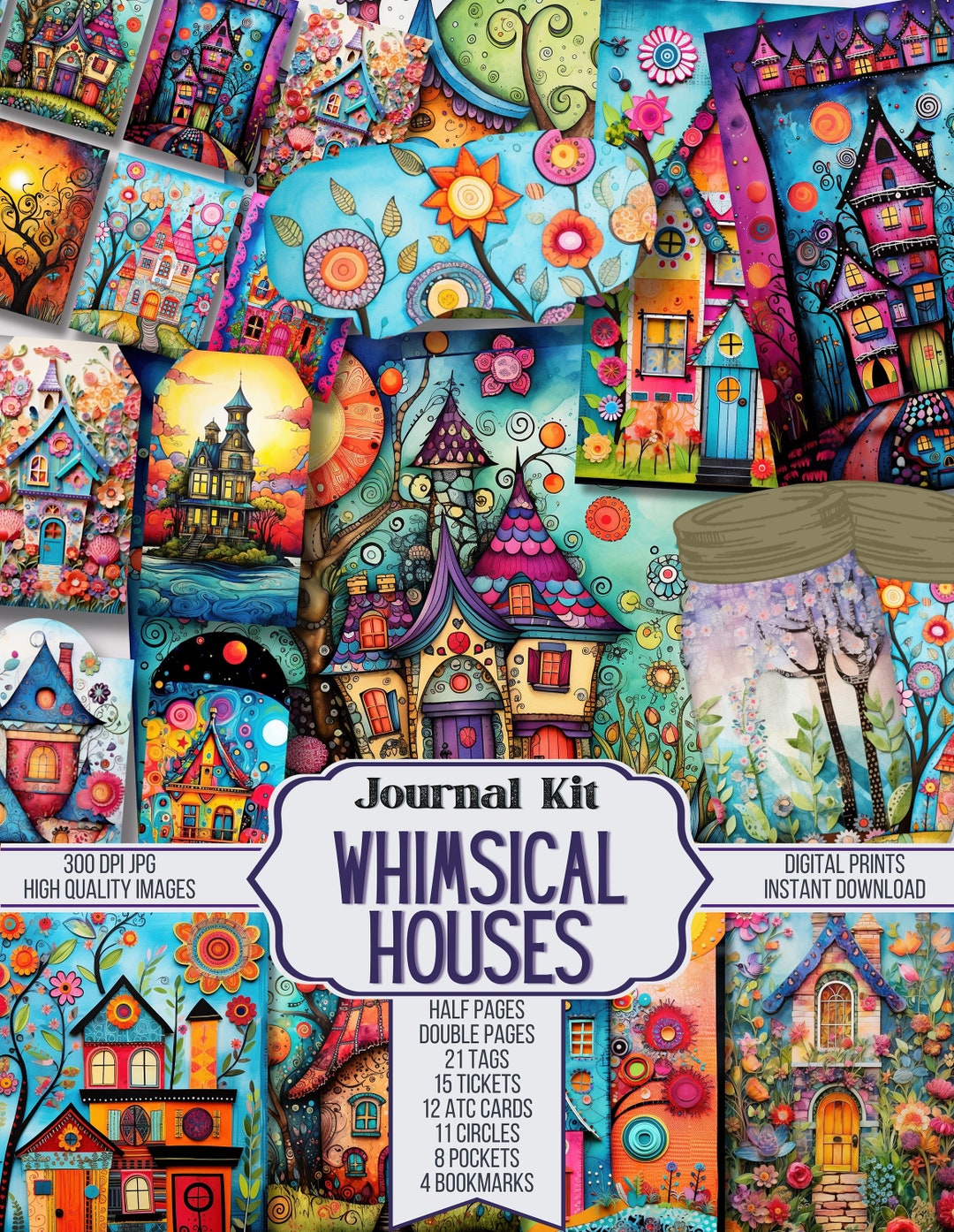 Whimsical Houses Junk Journal Kit Ephemera, Quirky Pages, ATC, Tags ...