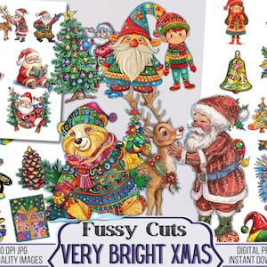 Very Bright Christmas Junk Journal Digital Fussy Cut Kit, Printable Clip Art, Scrapbooking Supplies, Winter Fussy Cut