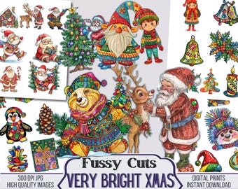 Kit digitale di fussy cut per diario di Natale molto luminoso, clipart stampabile, forniture per scrapbooking, fussy cut invernale