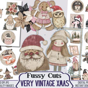 Very Vintage Christmas Junk Journal Digital Fussy Cut Kit, Printable Clip Art, Scrapbooking Supplies, Winter Fussy Cut