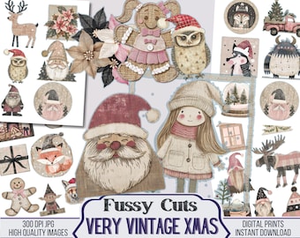 Kit digitale di fussy cut Very Vintage Christmas Junk Journal, Clip Art stampabile, Forniture per scrapbooking, Fussy cut invernale