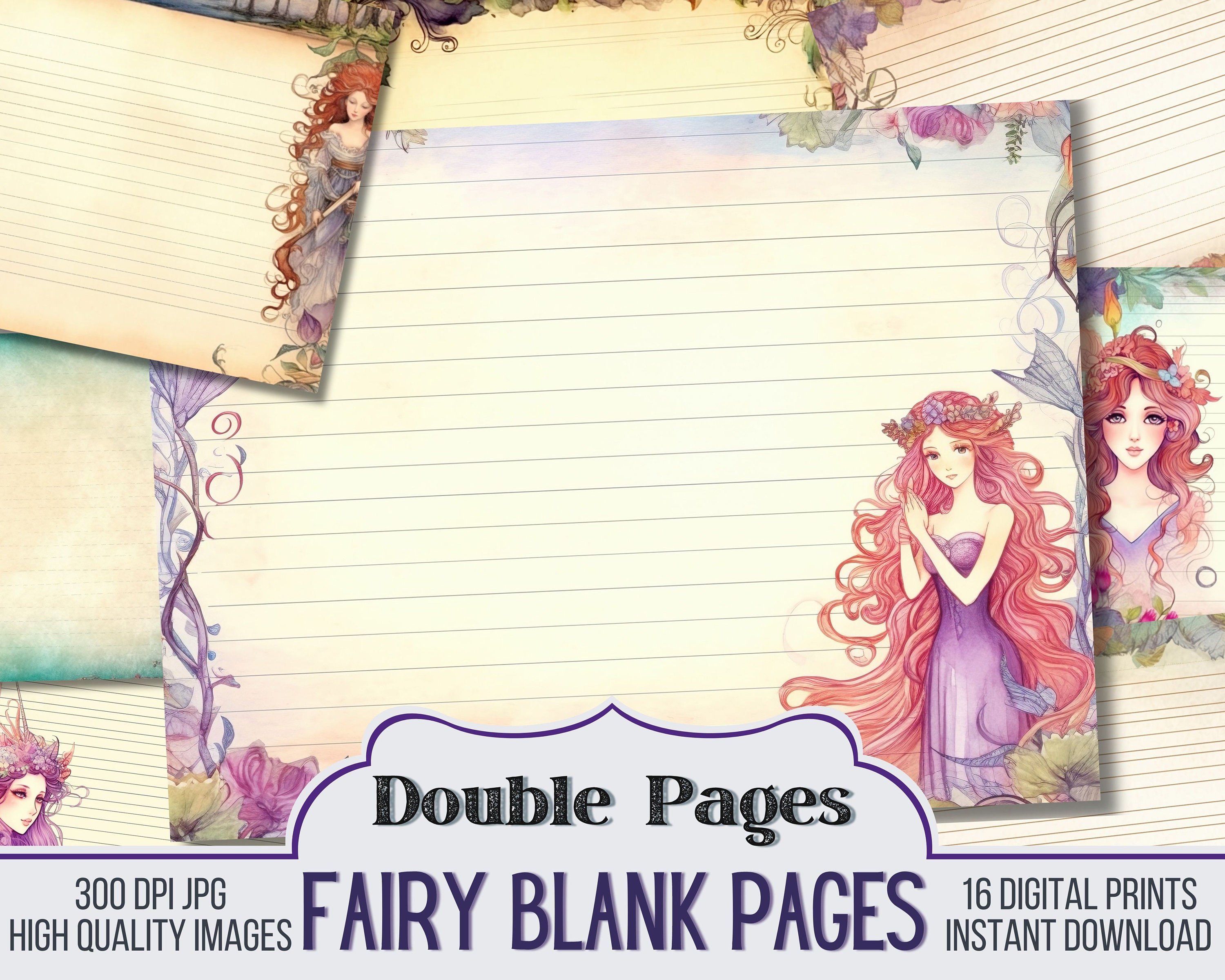 Whimsical Fairy Blank Lined Pages Vintage Junk Journal Paper, Journal ...