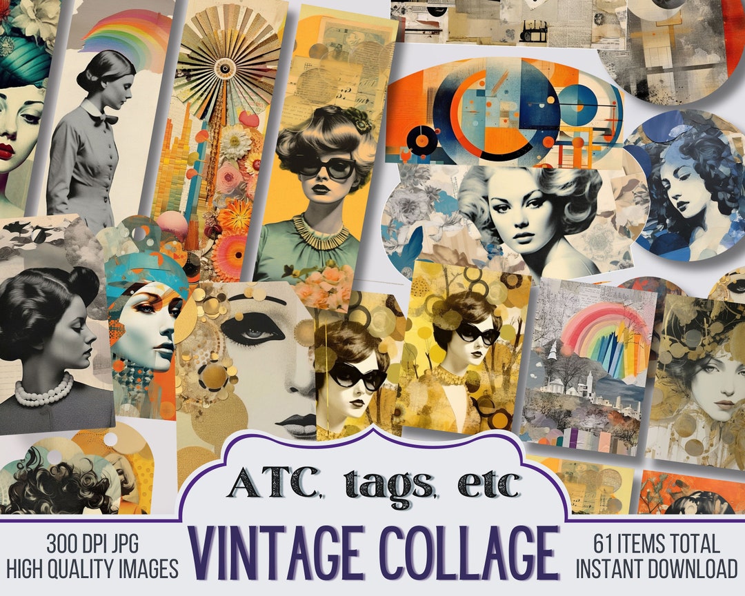 Mixed Media Vintage Collage Junk Journal Ephemera, ATC Cards, Tags ...