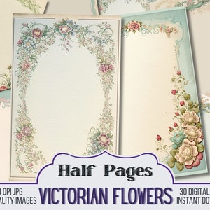 Blank Victorian Flowers Junk Journal Half Papers, Journal Scrapbook Supply - 30 Junk Journal Pages - Ephemera, Stamperia, Blank Empty Pages