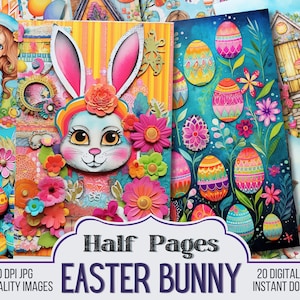 Easter Bunny Vintage Junk Journal Half Papers, Scrapbook Supply - 20 Easter Spring Junk Journal Pages, Printable Page, Digital Download