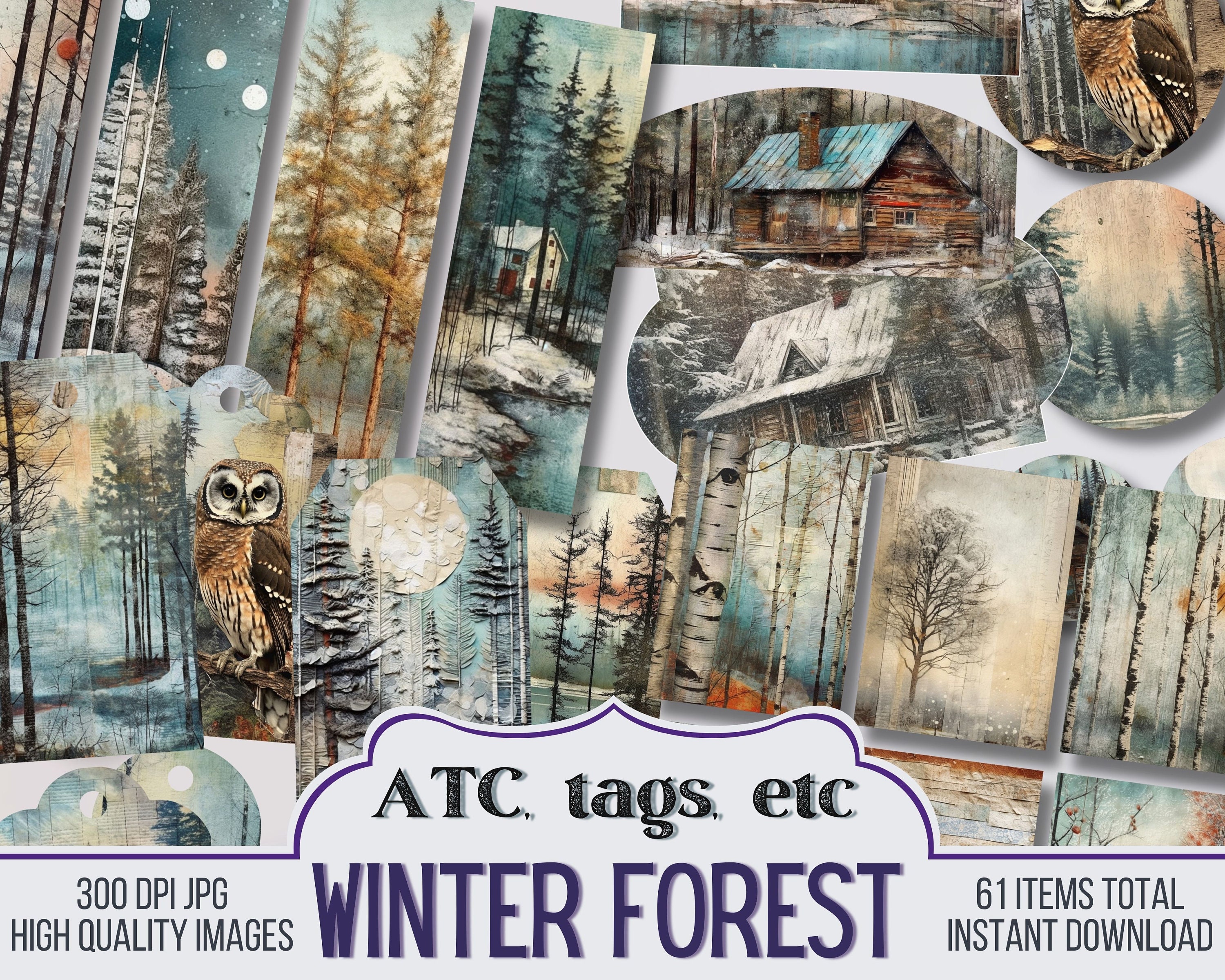 Winter Digital Paper, Winter Scrapbook Paper, Snow, Winter, Christmas,  Trees, Snow Fall, Backgrounds, Digital Paper, Scrapbook, DOWNLOAD 