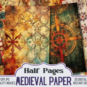Papel de pergamino medieval, hojas para diario basura, material para álbumes de recortes, 30 páginas para diario basura de costura, página vintage, descarga digital