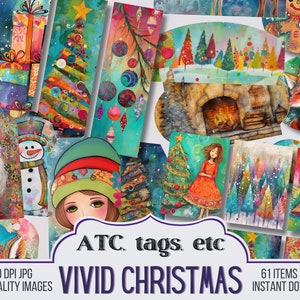 Vivid Christmas Junk Journal Ephemera, ATC-kaarten, Tags, Pocket, Cirkels, Journal Scrapbook Supply - 61 ephemera - vintage pagina's