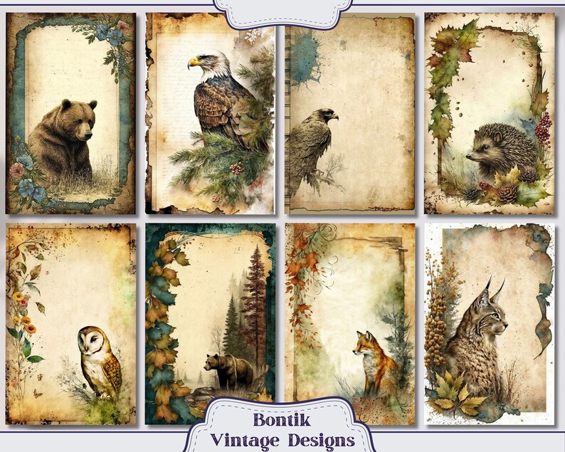 Forest Animals on a Journal Page Vintage Junk Journal Half Papers ...