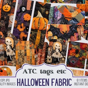 Halloween Fabric Scraps Printable Ephemera Pack, Printable Fall ATC, Pockets, Tags, Envelopes, Autumn Journal, Printable Scrapbooking Supply