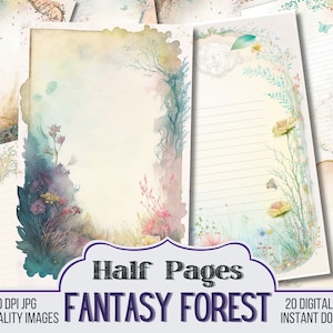 Fantasy Forest Blank Junk Journal Half Papers, Journal Scrapbook Supply - 20 Junk Journal Pages - Ephemera, Stamperia, Blank Empty Pages