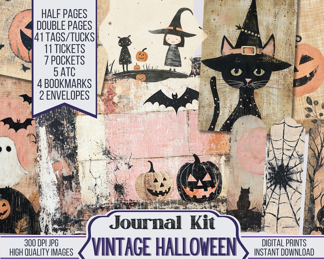 Vintage Halloween Junk Journal Kit Ephemera, ATC, Tags, Pocket ...