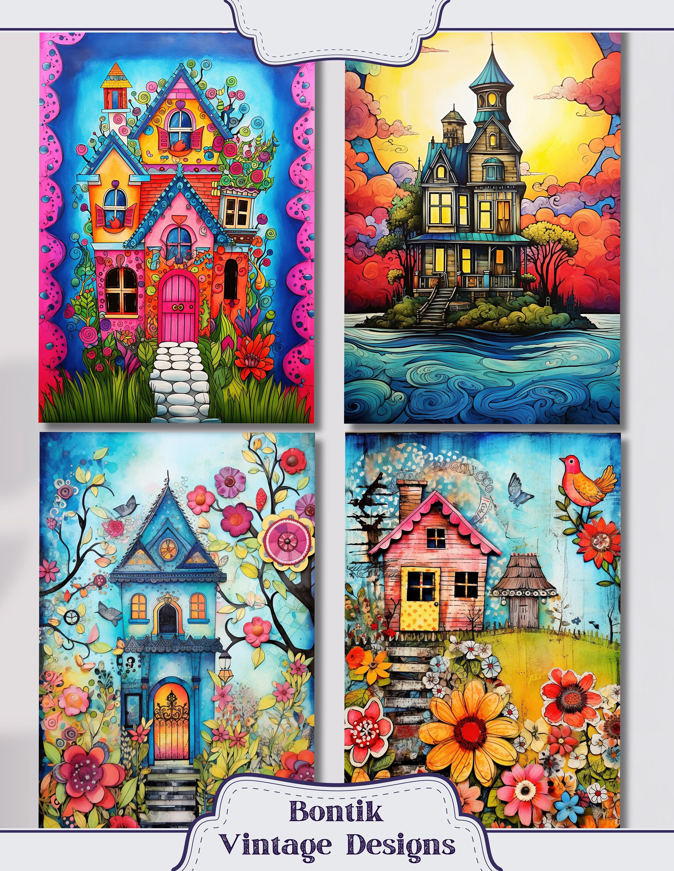 Whimsical Houses Junk Journal Half Papers - 36 Whimsical and Quirky ...